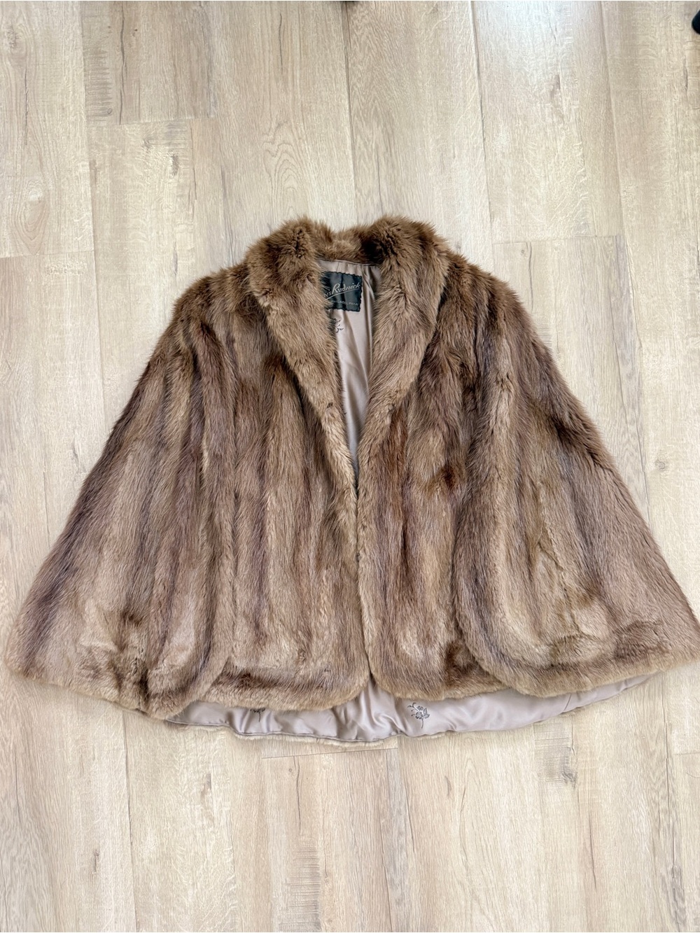 Vintage Morris Rudnick Beaver Fur Wrap Shrug Stole Cape Pocket Jacket Brown M